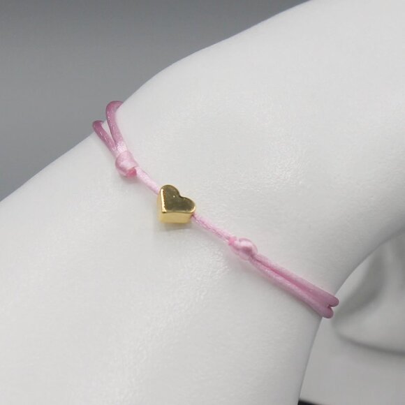 Jewelry heart pink gold string bracelet adjustable fashion delicate brand new - Picture 3 of 7